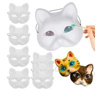 10 pezzi maschera per gatti per dipingere la mezza copertura fai -da -te maschera therrian con maglia oculare & band elastico PVC Animal Fox per Halloween Cosplay Party Masquerade Cat Therian Therian