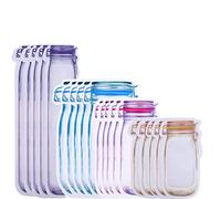 10 Pezzi Mason Jar Bottiglie Borse per Bottiglie, Sacchetti per Alimenti Freezer Riutilizzabili, Sigillo ermetico Sacchetti di conservazione per Viaggi, Campeggio, Picnic(4 Dimensioni)