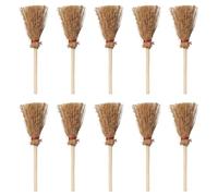 10 Pezzi Mini Scopa di Saggina 9cm con Corda Rossa, Decorazioni in Miniatura per Casa delle Bambole, Accessori per Artigianato Fai-da-Te e Addobbi Halloween, Piccole Scope Decorative in Legno