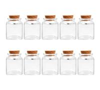 10 Pezzi Mini Trasparente Bottiglia in Vetrocon Tappo in Sughero, Barattoli di Vetro Quadrato 50ml, Vasetti per Spezie, Fialette dei Desideri, Piccola Bottiglie Decorativo per Bomboniere