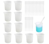 10 Pezzi Misurini in Silicone, 100ml Tazze di Misurazione in Silicone, Bicchieri dosatori in Silicone per Resina, Antiaderenti Misurino in Resina Epossidica, Misurino Graduato Silicone con 20 Pipette