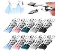 10 Pezzi Mollette Acciaio Inox, Mollette Bucato Antisegno, Mollette Antiscivolo Multifunzione, Mollette in Metallo per Calze, Scarpe, Asciugamani, Sigillatura Alimentare, Foto