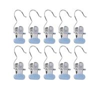 10 Pezzi Mollette Grucce Ganci a Clip, 2-in-1 Ganci per Lavanderia Portatili in Acciaio Inossidabile, Antiscivolo Clip a Gancio per Pantaloni Scarpe Calzini Asciugamano (Grigio)