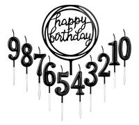 10 pezzi numero 0 - 9 compleanno candele con numeri + 1 lettera con scritta in lingua inglese "Alles Gute zum Geburtstag", decorazione per torte, numero di candele digital (Nero)