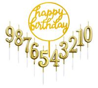 10 pezzi numero 0 - 9 compleanno candele con numeri + 1 lettera con scritta in lingua inglese "Alles Gute zum Geburtstag", decorazione per torte, numero di candele digital (oro)