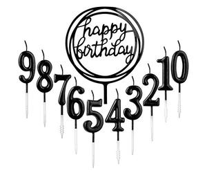 10 pezzi numero 0 - 9 compleanno candele con numeri + 1 lettera con scritta in lingua inglese "Alles Gute zum Geburtstag", decorazione per torte, numero di candele digital (Nero)