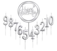 10 pezzi numero 0 - 9 compleanno candele con numeri e 1 pezzo lettera "Alles Gute zum Birthday" Glitter Cake topper decorazione torta numero candele digitali per festa (argento)