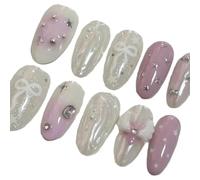 10 Pezzi Ovali Press On Nails Con Ali D'angelo Sfumate Rosa E Bianche, Adatte Per L'uso Da Parte Delle Donne Decorazioni Per Manicure(M)
