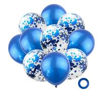 10 Pezzi Palloncini Metallizzati con Elio e Nastro seta da 10 m,30 cm Blu Metallizzato, Palloncini compleanno,Blu Palloncini battesimo, Decorazione per ragazzi, ragazze