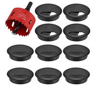 10 pezzi Passacavo per scrivania, Passacavo in plastica da 60mm con sega a tazza 1x, Passacavo per scrivania tondo per piani di lavoro in ufficio, nero