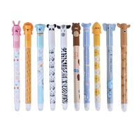 10 Pezzi Penne Gel Cancellabili, Inchiostro Termosensibile, Penna Cancellabile Blu, Punta da 0,5 mm, Design Kawaii con Testa di Animale, Cancelleria Per Bambini, Studenti e Ufficio