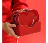 10 pezzi Piatti a forma di cuore con basi, in materiale plastico, adatti per spuntini e colazione, accessori da cucina di base, riutilizzabili per uso in cucina Confezione da 5, rosso, senza base,Conf