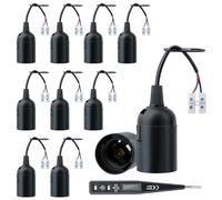 10 Pezzi Portalampada E27,Plastica E27 Lampade Basi con Filo e Terminale,Porta Lampadina E27 con Morsettiera Nera Porta Lampadina, Portalampada Base della Lampadina E27 per Cantiere,Ristrutturazione