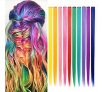 10 Pezzi Posticci Per Capelli Sintetici A Clip Con Strisce Multicolore E Riflessi Da Principessa, Arcobaleno, 22 Pollici, Per Bellezza E Uso Personale Fibra ad alta temperatura