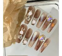 10 pezzi Press on Nails Unghie finte quadrate lunghe a bara Kit di arte acrilica for unghie finte a copertura completa(Hit the t)
