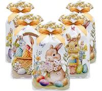 10 pezzi Sacchetti con cordoncino per Pasqua, dimensioni 15x23 cm, in materiale plastico, adatti per contenere caramelle di Pasqua, omaggi per feste, possono essere utilizzati anche per forniture per 