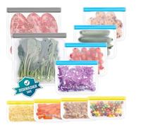 10 Pezzi Sacchetti Freezer Riutilizzabili, Chiusura Doppia Zip, 3 Misure, PEVA Sacchetti Freezer con Zip per Conservare Frutta, Verdura, Carne, Snack, Sandwich, Pane Salva Freschezza