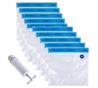 10 Pezzi Sacchetto Sottovuoto Alimentare Riutilizzabile 26x28cm con Pompa Manuale Congelamento Sottovuoto per Conservazione Lunga Durata per Frutta Carne Pane