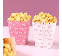 10 pezzi Scatole di carta rosa a forma di fiocco per popcorn, contenitori monouso a tema fiocco per popcorn, patatine fritte, pane per feste di primo compleanno, festa di nascità, gender reveal, feste