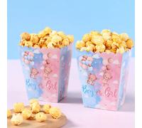 10 pezzi Scatole per alimenti a tema orsetto blu e rosa, contenitori per patatine fritte, ciotole per popcorn, secchi per popcorn, scatole regalo per festa di compleanno a tema rivelazione sesso orset