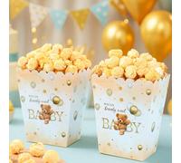 10 pezzi Scatole per popcorn per festa di nascità, forniture per feste di rivelazione del sesso del bambino, scatole per caramelle marroni per compleanni di bambini, confezioni con bordo ondulato per