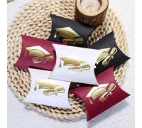 10 pezzi Scatole portaregalo a forma di cuscino per laurea, con cappello dorato e design del diploma, scatole di carta per caramelle, piccoli regali, forniture per feste di congratulazioni per laureat