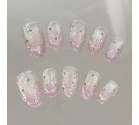 10 pezzi/set Adesivi per unghie a forma di goccia sfumata, a forma di stella con frange, colori rosa e viola carini e adorabili, unghie finte riutilizzabili da applicare, adatte per la vita quotidiana