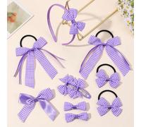 10 pezzi Set di accessori per capelli viola, inclusi fermagli a graffetta a quadri viola e bianchi, fasce per capelli e elastici, set di decorazioni per capelli carino adatto per uso quotidiano, feste