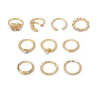 10 pezzi set di anelli a forma di stella in oro per donne set polsino aperto in lega WithPearl & Crystal