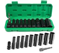 10 pezzi Set di boccole a impatto, 10/12/13/14/15/17/19/22/24 mm, custodia lunga, prese e cassette, bussola esagonale da 1/2" per riparazione auto