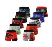 10 pezzi/ Set di boxer coordinati in tessuto intrecciato multicolore carini e facili da indossare per scuola, facili da curare, morbidi, per bambine, bambini piccoli e bambini, con stampa di dinosauri