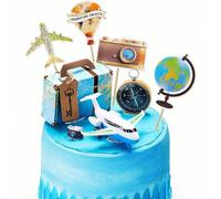 10 pezzi Set di decorazioni per torte da viaggio, inizia l'avventura, decorazioni per cupcake a tema viaggio, valigetta di carta, microscopio aeroplano, bussola, globo, adatto per decorazioni torte pe