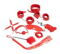 10 pezzi Set di Kit bondage da ritenuta sessuale SM Set di giocattoli bondage BDSM Manette Benda per bavaglio Morsetti per capezzoli Fruste Giocattoli sessuali erotici per coppie (Rosso)