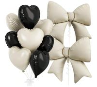 10 pezzi Set di palloncini a forma di cuore neri e crema, include palloncini a cuore da 18" e palloncini a fiocco in foil elio da 38", adatti per ragazze, ragazzi, compleanni, festa di nascità, addio