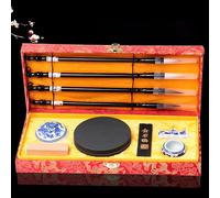 10 Pezzi Set di Pennelli per Calligrafia Cinese, Eccellente Pennello per Calligrafia Cinese Kanji Sumi, Cinese Brush Quattro Tesori Dello, Elegante Scatola Regalo（rosso）