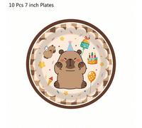 10 pezzi Set di stoviglie monouso con simpatici capibara - Comprende piatti da 9/7 pollici, bicchieri da 9 once e tovaglioli, adatto per feste di compleanno, feste per bambini, festa di nascità e deco