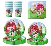 10 pezzi Set di stoviglie monouso, piatti di carta monouso con motivi di fattoria animali come mucca, cavallo e maiale, accessori per la tavola per feste di compleanno, decorazioni per feste a tema fa