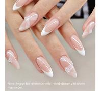 10 pezzi Set di unghie finte da applicare manualmente, a mandorla e con french bianco, accessori per unghie da spiaggia, adesivi per unghie, unghie finte corte e carine, decorazioni in acrilico e crom