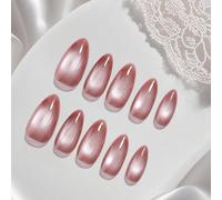 10 pezzi/set Dimensione M Unghie finte a forma di mandorla, dolci e delicate, con motivo rosa cangiante a forma di occhio di gatto, conchiglia, con 1 pezzo di gel trasparente e 1 lima, accessori per u