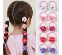 10 pezzi/set Elastici per capelli con fiori di margherita rosa in strass finti, accessori per capelli da principessa, lacci elastici, decorazioni per capelli per ragazze Piantetulle