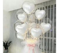 10 pezzi/Set Palloncini a bolla trasparenti da 20 pollici con palloncini a forma di cuore bianchi in foil, adatti per la Festa della Mamma, compleanno, matrimonio, laurea, proposta e anniversario, dec