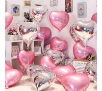 10 pezzi/set Palloncini in foil a forma di cuore da 18" argento e rosa, sfondo fotografico, adatti per San Valentino, confessione, appuntamento di coppia, festa per single, raduno di sorelle, annivers