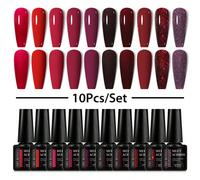 Set di 10 smalti gel da 7 ml rosa nude, viola, rosso con brillantini, smalto gel semipermanente UV LED, design arte unghie, set di smalto gel soak off ABS