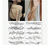 (10 pezzi/set) Tatuaggi temporanei floreali, fiore sexy sulla spina dorsale, ramo, farfalla, linea avvolta, adesivi per tatuaggi impermeabili e duraturi, adatti per braccia, cosce, schiena, vita, addo