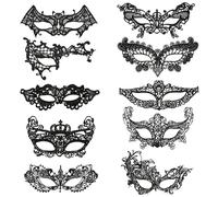 10 Pezzi Sexy Maschera Veneziana Set per Masquerade Party,Nera Maschera Mascherata per Donna Uomo Carnevale Halloween Festa,Maschera Pizzo Mezzo Viso per Cosplay, Costume Party