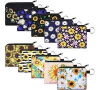 10 pezzi Small Coin Purse Boho Change Purse Pouch Mini Wallet Coin Bag with Zipper Exquisite Present for Women Girls on Valentine's Day, misto, 5.9 x 4.3 Inch, Stampa girasole