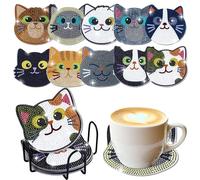 10 Pezzi Sottobicchieri Diamante con Supporto,Sottobicchiere Dipinto a Diamante,Sottobicchieri Diamond Painting,Adulti e Bambini, sottobicchieri con supporto per diamanti,DIY