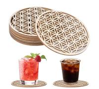 10 Pezzi Sottobicchieri Fiore Della Vita in Legno, 10x10 cm, per Cucine Di Bar, Bevande e Caffè