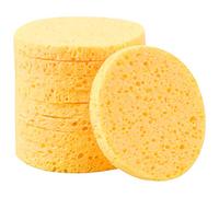 10 Pezzi Spugnette Viso Pulizia, 8cm Spugna Detergente Viso in Cellulosa, Cosmetico Bellezza Soffio Spugna, Struccante Rimozione Trucco Spugne Pads per Make Up Cura del Viso (Rotondo, Giallo)