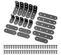 10 Pezzi Staffe Angolari e 10 Pezzi Staffe Piatte Lunghe e Diritte, Piastre di Giunzione in Metallo in Acciaio Inossidabile con 60 Viti per Legno, Scaffali, Mobili, Finestre e Armadi, Nero